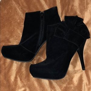 Black suede high heel booties